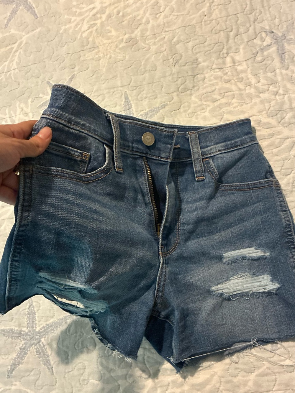 Hollister Women's Distressed Blue Denim Jean Shorts
